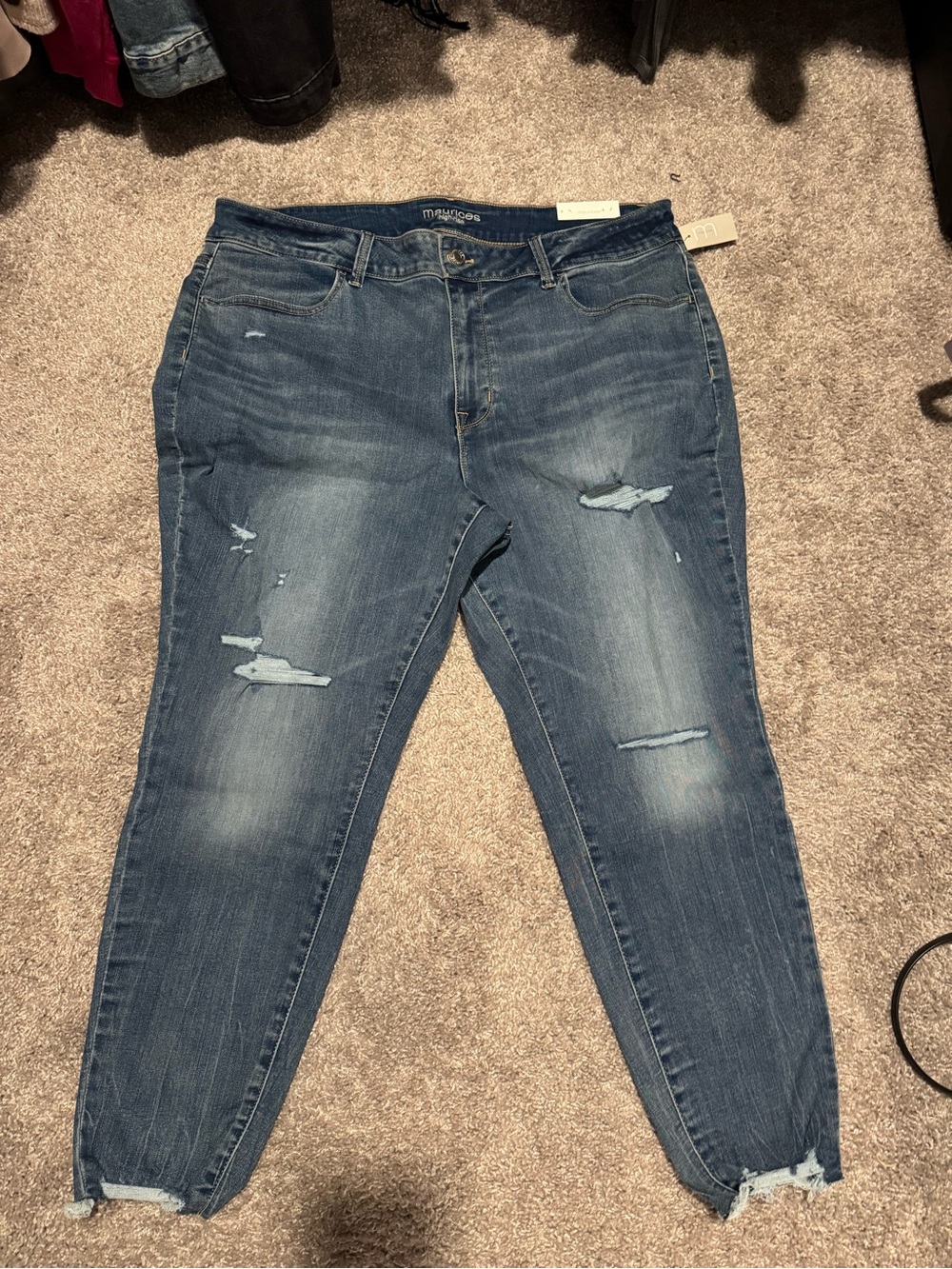Maurices Distressed Skinny Jeans in Blue Denim